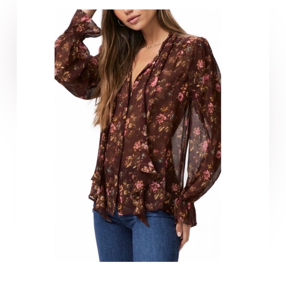 PAIGE Clemency Floral Silk Top in Rosewood Multi, xs - Picture 6 of 12
